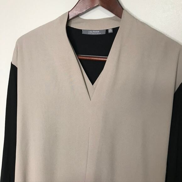 Women's Lisa Rinna Collection V-Neck Tunic Blouse Beige Taupe Black Size XS - Picture 2 of 6